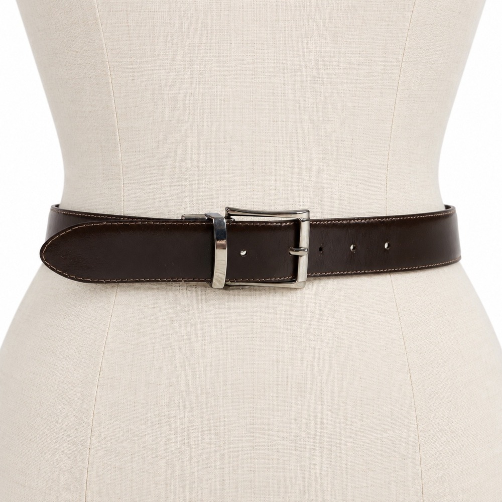 Joseph Abboud Leather Reversible Belt 40 Black Brown Made in Italy Silver Buckle